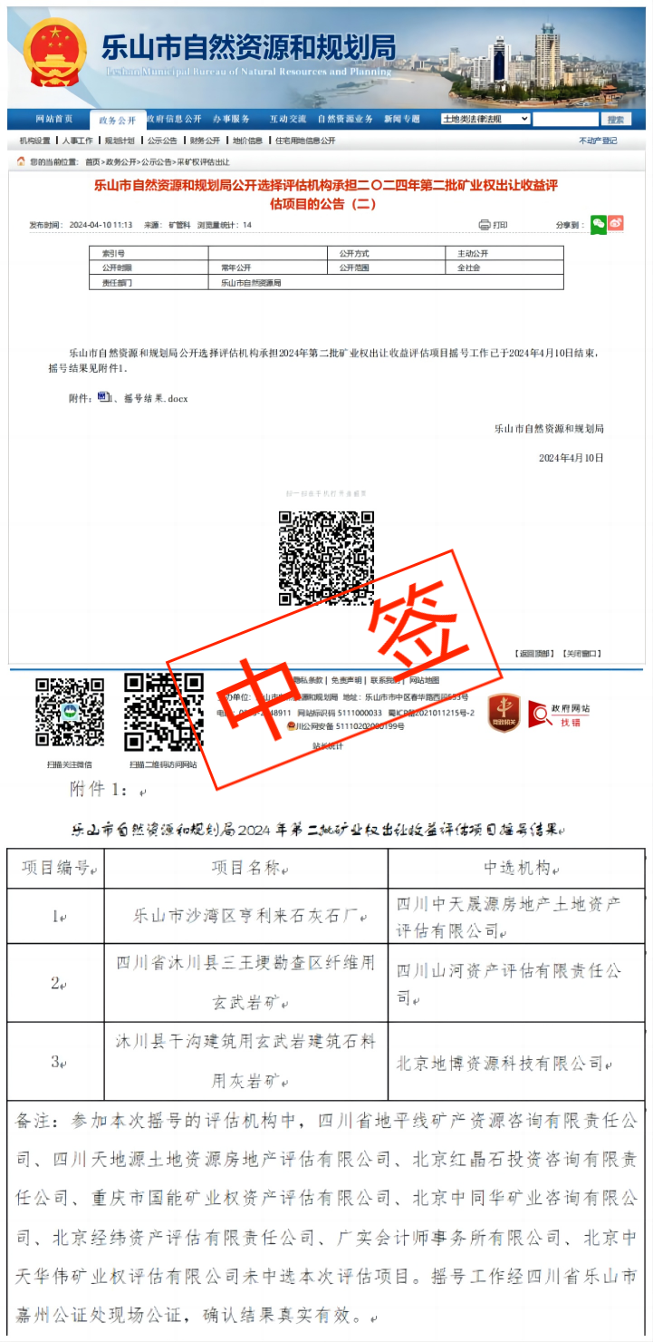 恭喜中簽！樂山市沐川縣三王埂勘查區(qū)纖維用玄武巖礦